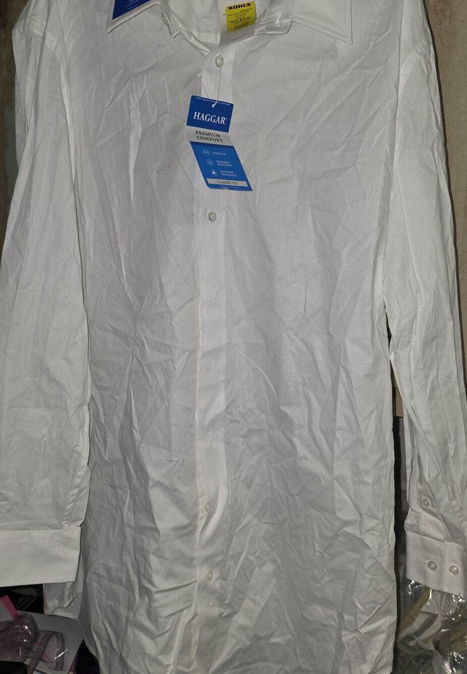 Haggar Classic Fit 18 1/2 35/36T White Men's Dress Shirt NWT